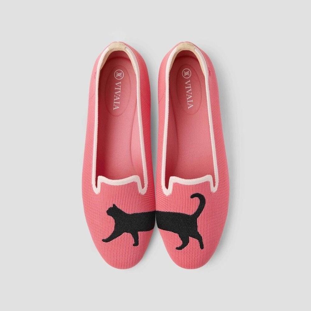 Vivaia Round-Toe Embroidered Loafers Pink Black Cat Size 38 US 7 - 7.5 - Picture 2 of 13
